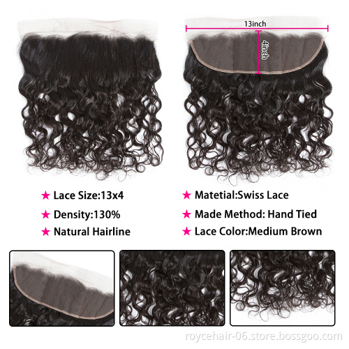 10A Grade Raw Unprocessed Brazilian Hair Double Drawn Water Wave Curly Weave  Human Hair Extensions with Lace Frontal Closure